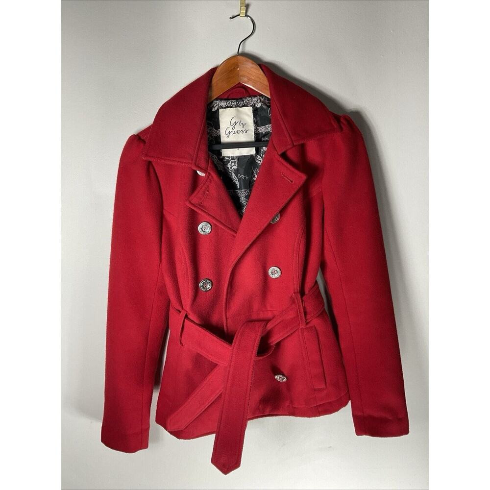 Vintages G By Guess Red Button Up Wool Blend Peac… - image 2